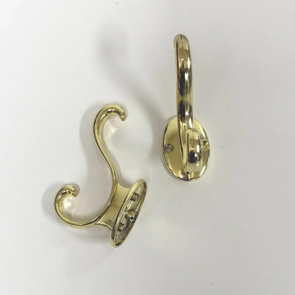 lacquered brass wall hooks- set of 2 double hooks